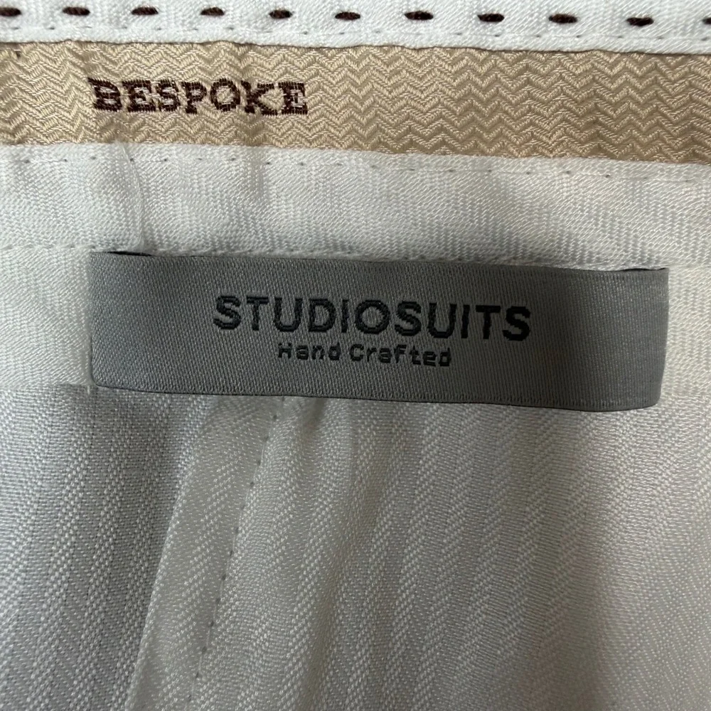 StudioSuits Dress Pants Mens 38 Beige Bespoke Linen Blend Trousers Hand Crafted